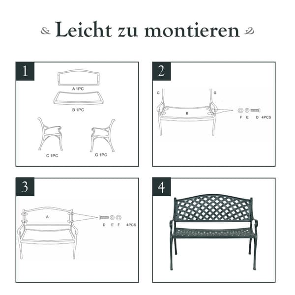 Trädgårdsbänk aluminiumsbänk med armstöd bänk 103 x 55 x 82 cm antikgrön
