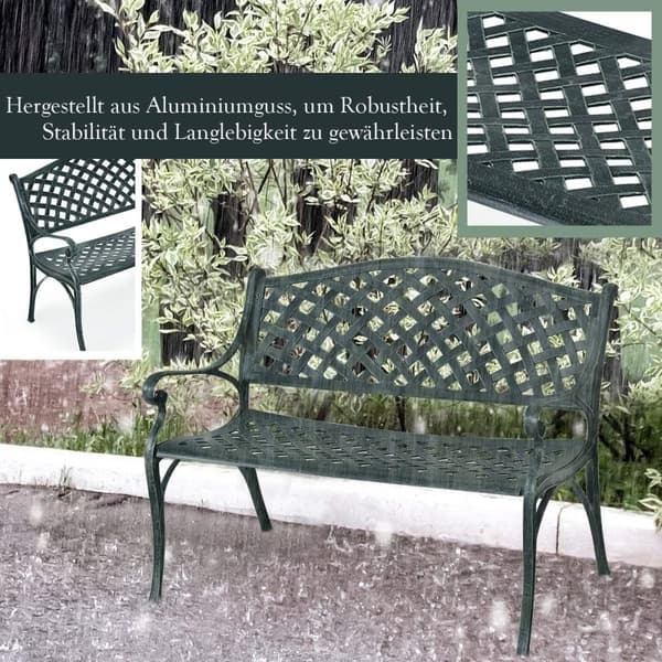 Trädgårdsbänk aluminiumsbänk med armstöd bänk 103 x 55 x 82 cm antikgrön