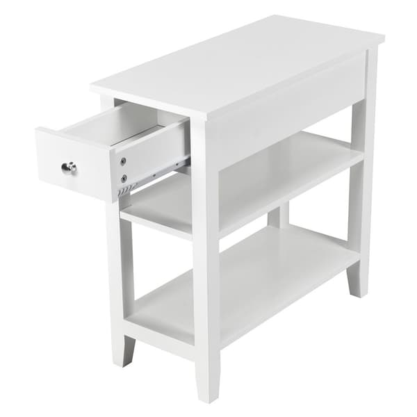 Konsolbord med hylde og skuffe 3 etagers sidebord i træ 60 x 28,5 x 61 cm hvid