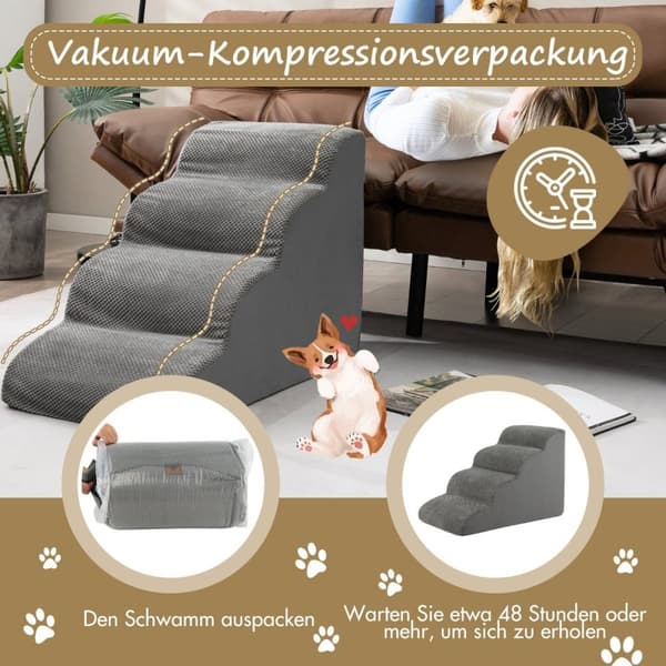 Skridsikre kæledyrstrapper 4-trins hunderampe lavet af skum 72 x 41 x 51 cm Grå