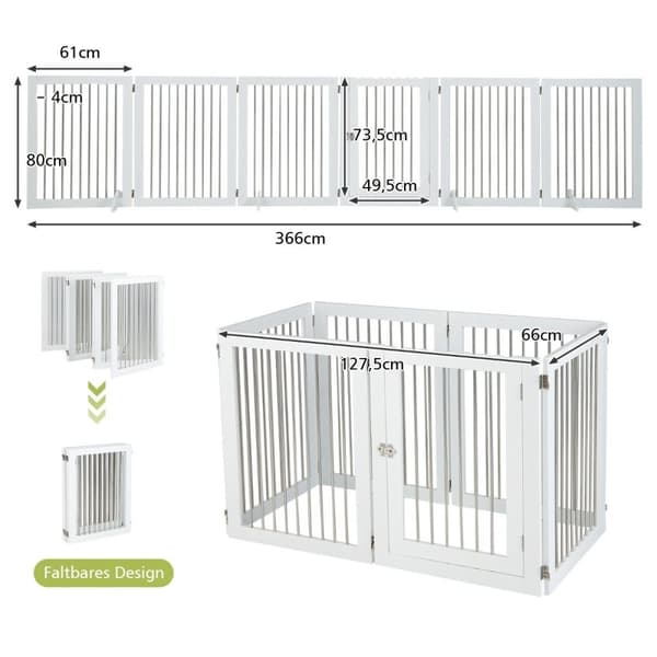 Dog Gate kravlegård Fritstående Hundehegn med 6 Paneler 366 x 80 cm Hvid