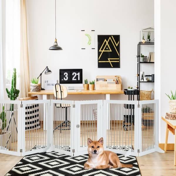 Dog Gate kravlegård Fritstående Hundehegn med 6 Paneler 366 x 80 cm Hvid