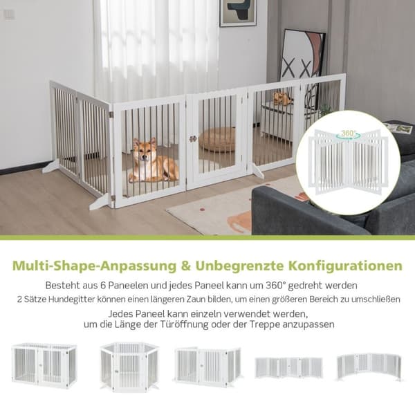 Dog Gate kravlegård Fritstående Hundehegn med 6 Paneler 366 x 80 cm Hvid