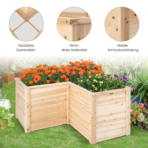 Højbed træ plantekasse til altan haveterrasse urtebed blomsterkasse 120 x 120 x 63 cm natur