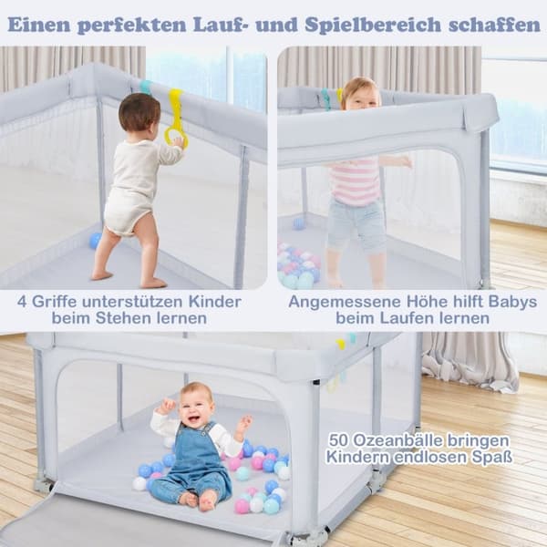 Firkantet Babylekegrind 124 x 124 cm Stort Lekegjerde Lys Grå