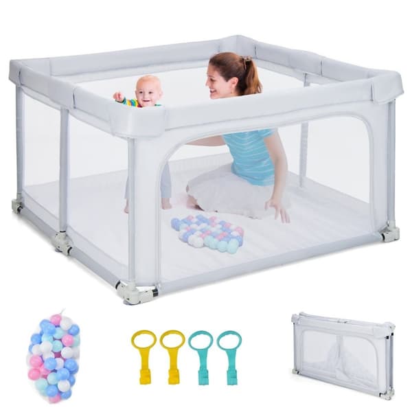 Firkantet Babylekegrind 124 x 124 cm Stort Lekegjerde Lys Grå