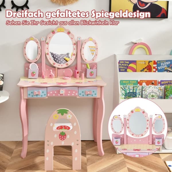 Sminkebord for barn barnefrisørsett med speil 70 x 34 x 105 cm rosa
