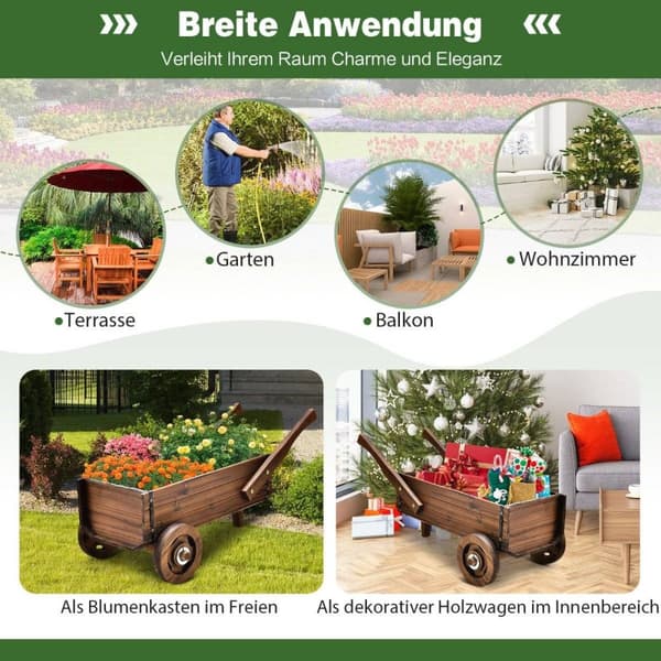 Plantevogn Dekorativ blomstervogn med hjul 81 x 40 x 38,5 cm Brun