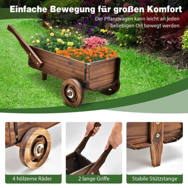 Plantevogn Dekorativ blomstervogn med hjul 81 x 40 x 38,5 cm Brun