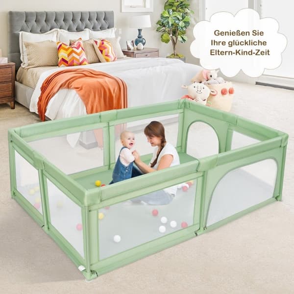 Kravlegård Baby kravlegård med 50 bolde & 2 døre 205 x 147 x 68,5 cm Grøn