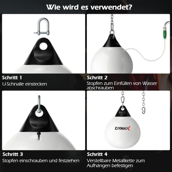 Ø45 cm Vandboksesæk 50 kg Boksesæk med justerbar metalkæde Hvid