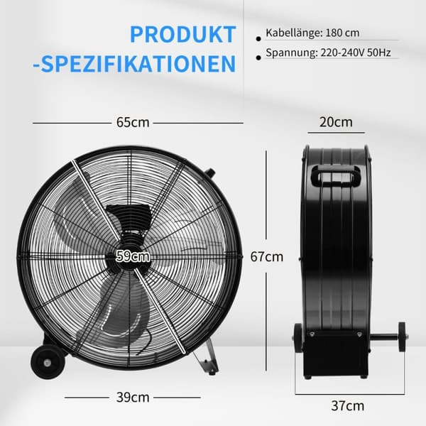 Fan tromle ventilator piedestal ventilator industriel gulvventilator med hjul 3 hastigheder vindmaskine til lagerværksted