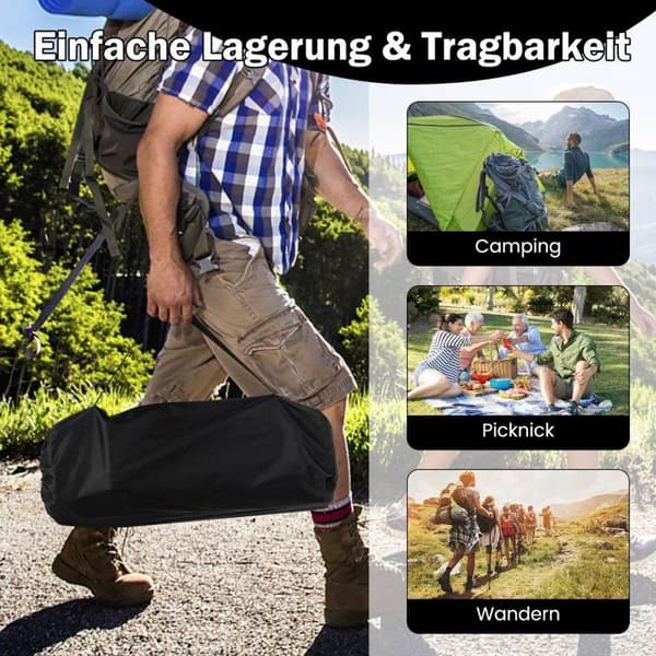Campingbord i aluminium för 4-6 personer, hopfällbart picknickbord med bärväska, svart