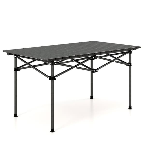 Campingbord i aluminium för 4-6 personer, hopfällbart picknickbord med bärväska, svart