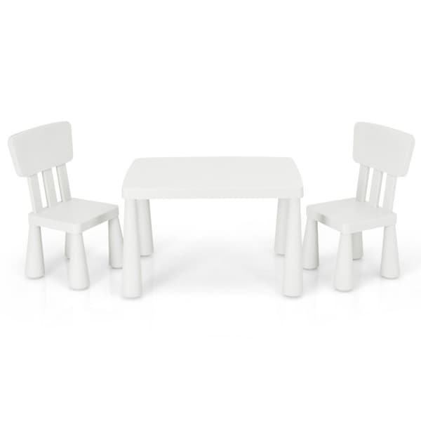 3-delat barnsittset, barnbord med 2 stolar, barnmöbler av vit plast