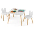 Miniatyrbilde 2 av 5: Barnebord med 2 stoler (3-delt sett). Sittegruppe for barn med bein i heltre og ryggstøtte for kaninører.