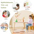 Miniatyrbilde 1 av 5: Barnebord med 2 stoler (3-delt sett). Sittegruppe for barn med bein i heltre og ryggstøtte for kaninører.