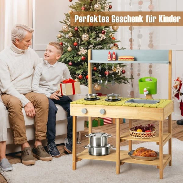 Utomhus barns lerkök med vattenfunktion & krokar & avtagbar hylla lekkök