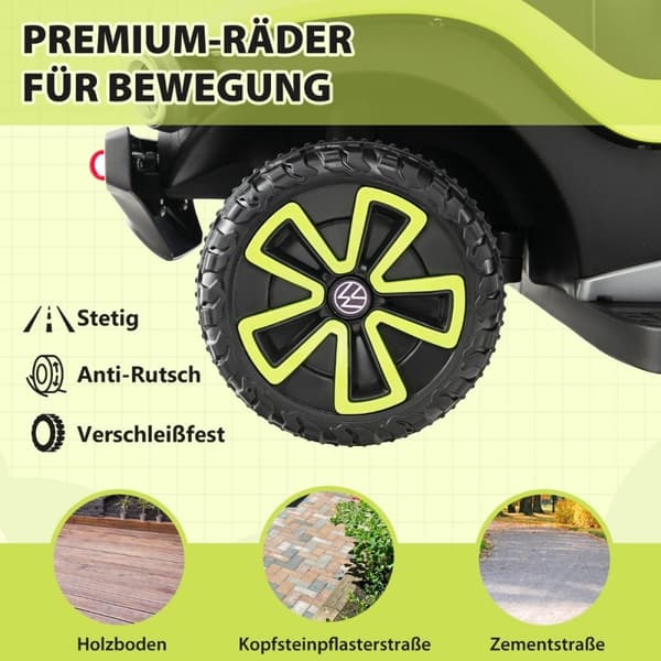 Licenseret 3-i-1 Volkswagen ride-on bil med tredobbelt justerbart skubbehåndtag 96 x 40 x 93 Grøn