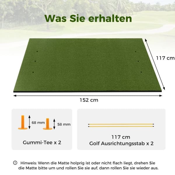 3-i-1 golf tee måtte. Højkvalitets slagmåtte med kunstgræs, 152 x 117 cm.