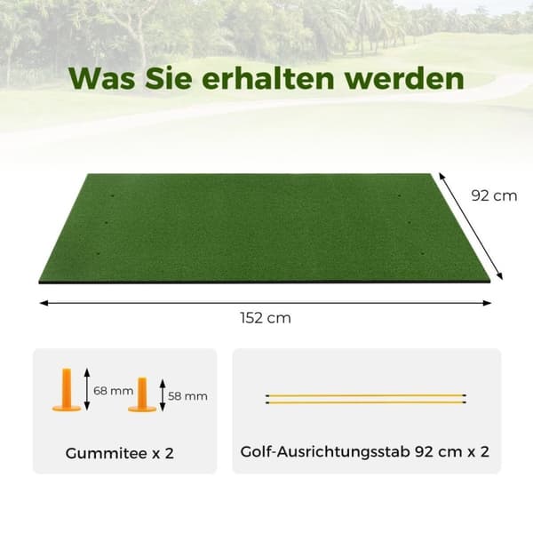 3-i-1 golf-tee-matta med konstgräs, 2 golf-tees, 2 inriktningsstakar och 6 förborrade tee-hål, 152 x 92 cm