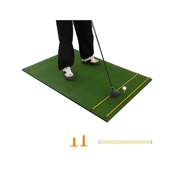 3-i-1 golf-tee-matta med konstgräs, 2 golf-tees, 2 inriktningsstakar och 6 förborrade tee-hål, 152 x 92 cm