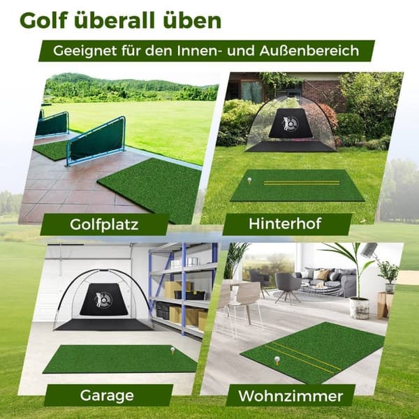 Golfträffmatta med 2 gummi-tees, 2 inriktningsstavar och 6 tee-lägen, 152 x 92 cm, tjocklek 32 mm