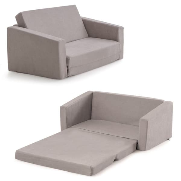2 i 1 sammenleggbar barnesofa med fløyelsstoff trukket barnestol 77 x 43 x 40 cm Mørkegrå