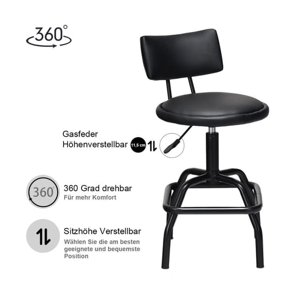 Høydejusterbar barkrakk med kunstskinn og polstret ryggstøtte 360° roterende barstol