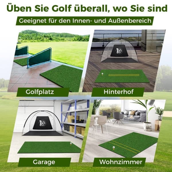 3-i-1 golf-tee-måtte med kunstgræs, 2 golf-tees, 2 justeringspæle og 6 forborede tee-huller, 152 x 92 cm, 27 mm