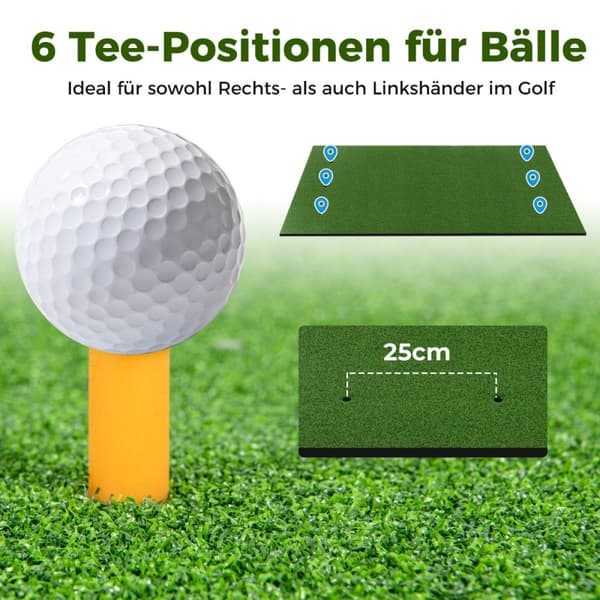 3-i-1 golf-tee-måtte med kunstgræs, 2 golf-tees, 2 justeringspæle og 6 forborede tee-huller, 152 x 92 cm, 27 mm