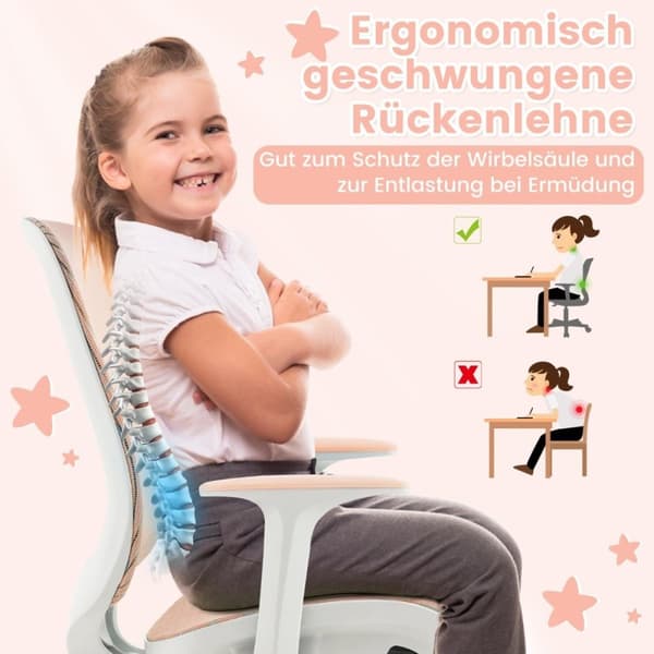 Korkeussäädettävä lasten kääntyvä tuoli istuinjarrulla Ergonominen työtuoli Toimistotuoli Pinkki