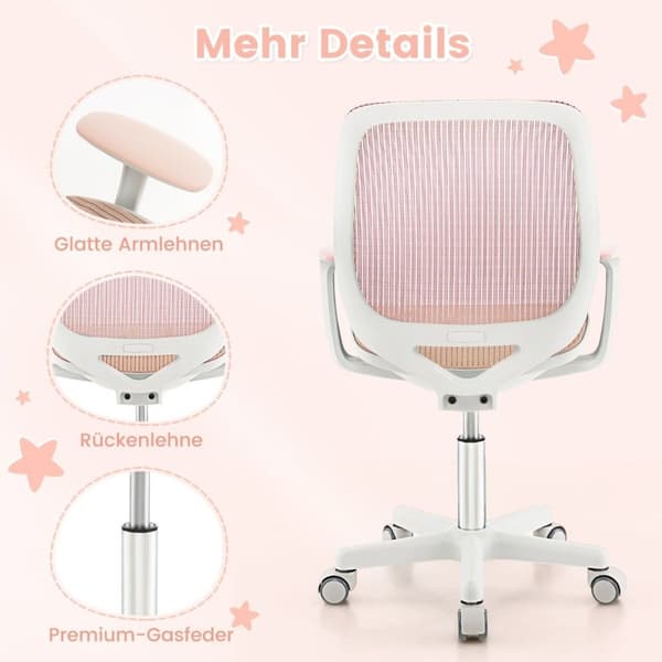 Korkeussäädettävä lasten kääntyvä tuoli istuinjarrulla Ergonominen työtuoli Toimistotuoli Pinkki