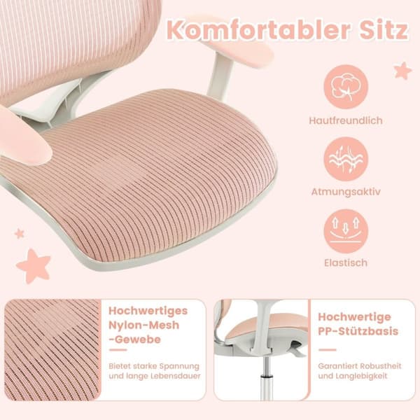 Korkeussäädettävä lasten kääntyvä tuoli istuinjarrulla Ergonominen työtuoli Toimistotuoli Pinkki