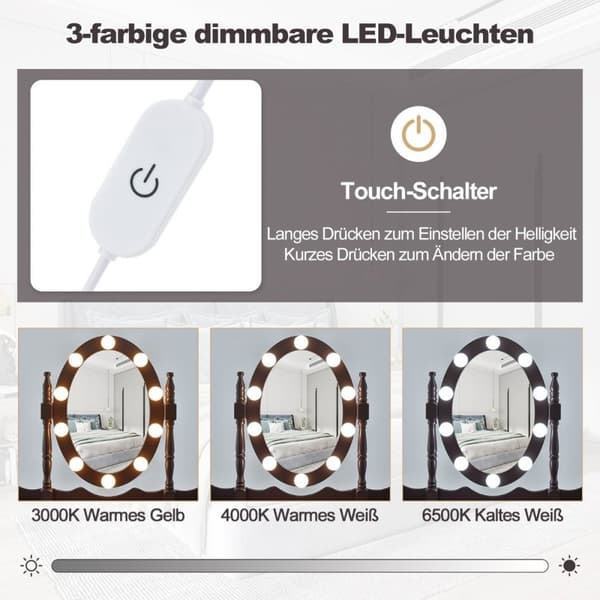 Pukeutumispöytä LED-valolla säädettävä kirkkaus peilipöytä 4 laatikkoa musta