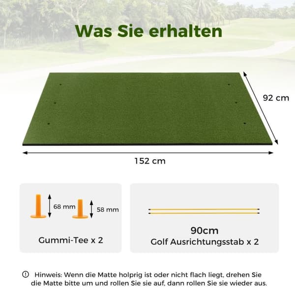 Golf tee måtte 2 gummi tees og 2 justeringspinde 6 tee positioner 152 x 92 cm tykkelse 20 mm