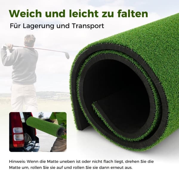 Golf-slåmåtte med 2 gummi-tees, 2 justeringspinde og 6 tee-positioner, 152 x 117 cm, tykkelse 27 mm