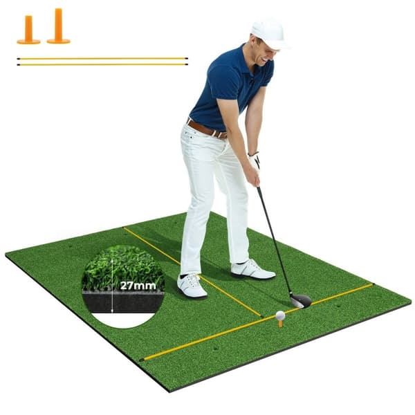 Golf-slåmåtte med 2 gummi-tees, 2 justeringspinde og 6 tee-positioner, 152 x 117 cm, tykkelse 27 mm