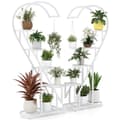 Miniatyrbilde 2 av 5: 5-lags metall plantestativ hjerteformet blomsterhylle med kroker 71 x 30,5 x 148 cm Hvit