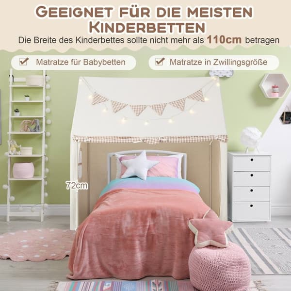 Børnetelt til indendørs, legehus med måtte og lys, 125 x 100 x 127 cm, beige