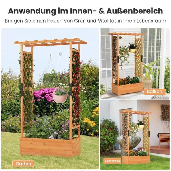 Opphøyd treseng med espalier og hengende tak og espalierplanter 110 x 44 x 182 cm