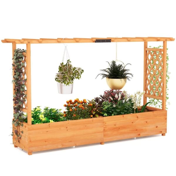 Opphøyd treseng med espalier og hengende tak og espalierplanter 200 x 44 x 114 cm