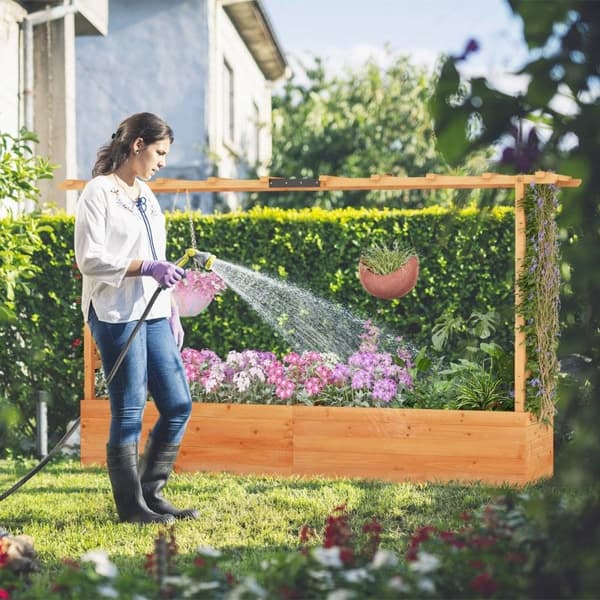 Opphøyd treseng med espalier og hengende tak og espalierplanter 200 x 44 x 114 cm