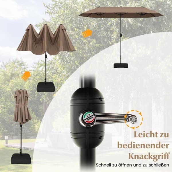Kaksinkertainen aurinkovarjo jalustalla 400 x 200 cm suuri XXL ruskea