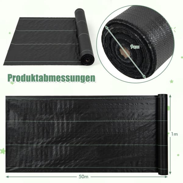 Ugrasbekjempende fleece 50m² hagefleece mot ugress ugressfilm PP svart 50 x 1m-100 g/m²