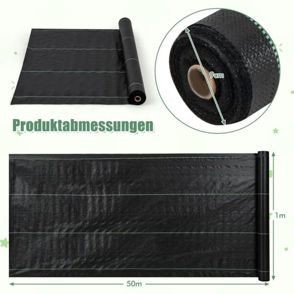 Ugrasbekjempende fleece 50m² hagefleece mot ugress ugressfilm PP svart 50 x 1m-60 g/m²