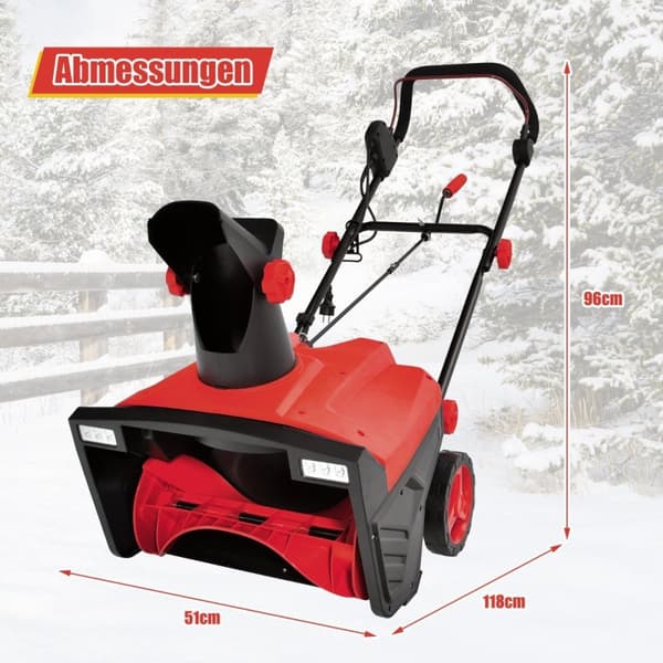 Elektrisk snöslunga med LED-lampor & 15 A motor 50 cm arbetsbredd 25 cm arbetshöjd Röd + Svart