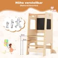 Miniatyrbilde 4 av 5: 2 i 1 kjøkkenhjelper læringstårn med 3 justerbare høyder &amp; Tavle Step Krakk Lærestol Naturlig