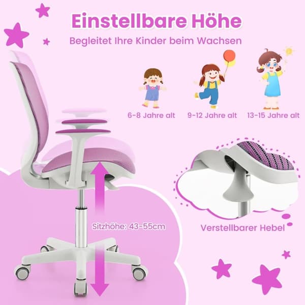 Barnbordsstol 360° vridbar sitthöjd 43-55cm höjdjusterbar lila