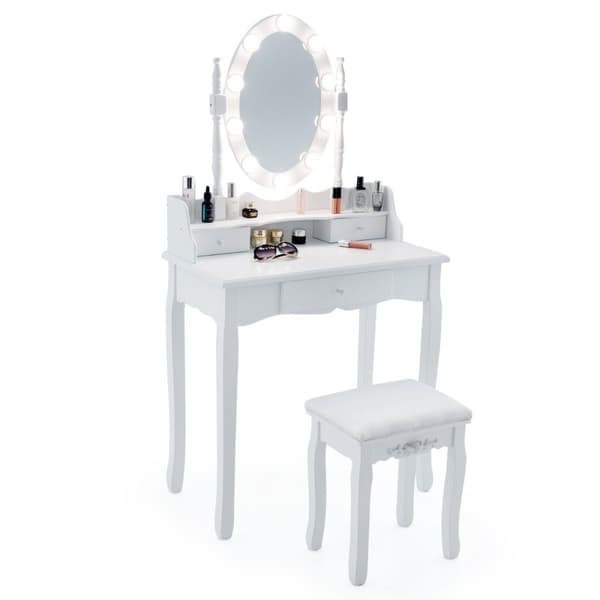 Sminkebord med LED-belysning justerbar lysstyrke sminkebord med 3 skuffer hvit